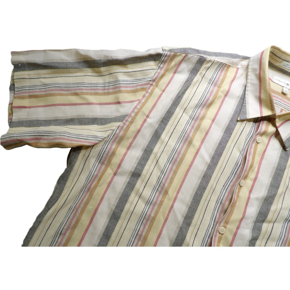 VTG 90s Joseph Abboud Men XL Linen Viscose Striped Short Sleeve Shirt Hong Kong - Picture 9 of 16
